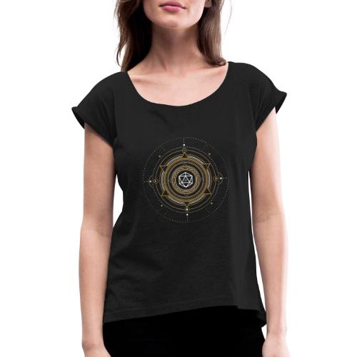 Sacred Symbol Polyhedral D20 Dice - Women's Roll Cuff T-Shirt