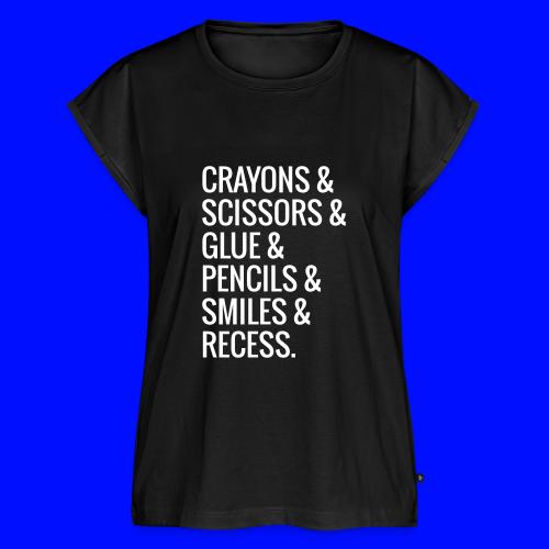 Crayons Scissors Glue Pencils Smile Recess Teacher - Women's Premium Roll Up Sleeve T-Shirt