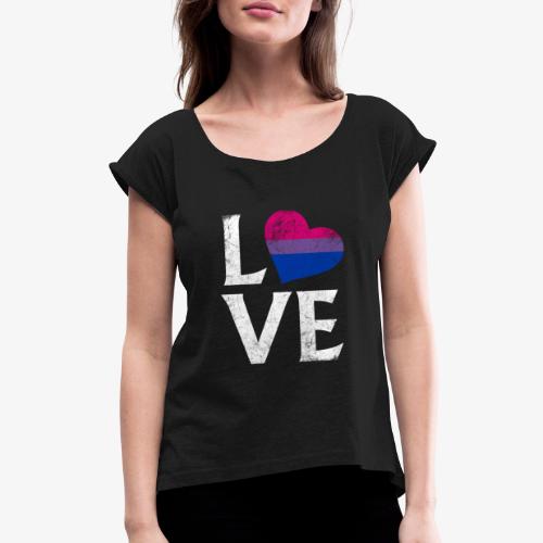 Bisexual Pride Stacked Love - Women's Roll Cuff T-Shirt