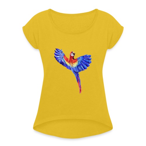Scarlet macaw parrot - Women's Roll Cuff T-Shirt