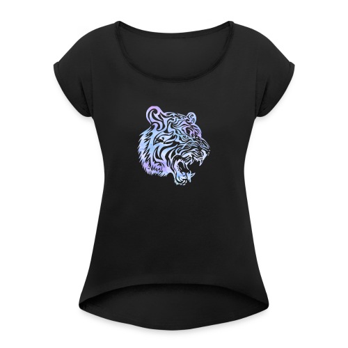 Watercolor Tiger Face - Women's Roll Cuff T-Shirt