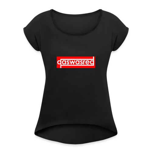 qaswasred red box logo - Women's Roll Cuff T-Shirt