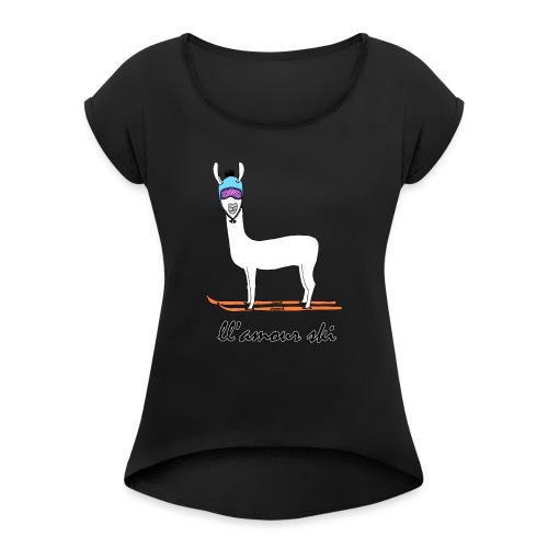 Skiin' llama - Women's Roll Cuff T-Shirt