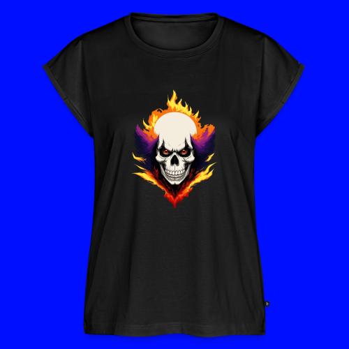 Skull clown with flames - Women's Premium Roll Up Sleeve T-Shirt