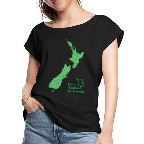 New Zealand's Map - Women's Roll Cuff T-Shirt