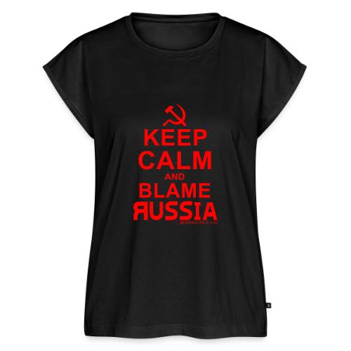 Keep Calm and Blame Russia (RED) - Women's Premium Roll Up Sleeve T-Shirt
