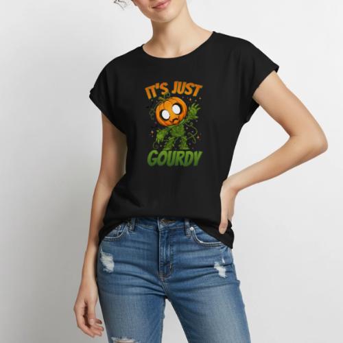 Cute Pumpkin Monster “It’s Just Gourdy” Funny - Women's Premium Roll Up Sleeve T-Shirt