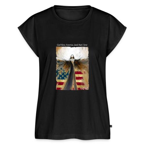 God bless America Angel_Strong color_white type - Women's Premium Roll Up Sleeve T-Shirt
