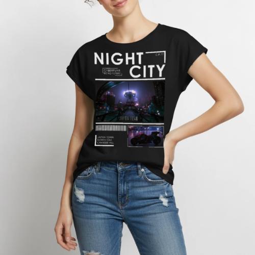Night City Japan Town - Women's Premium Roll Up Sleeve T-Shirt