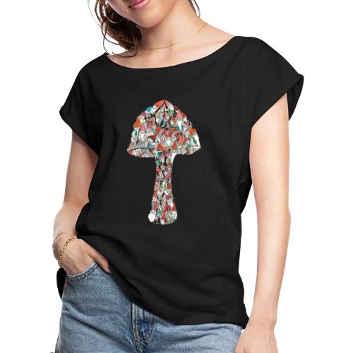 Gnome Mushroom. Amazing Doodle Art (Multi) - Women's Roll Cuff T-Shirt