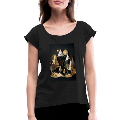 Gold and Black Wonderland - Whimsical Wintertime - Women's Roll Cuff T-Shirt