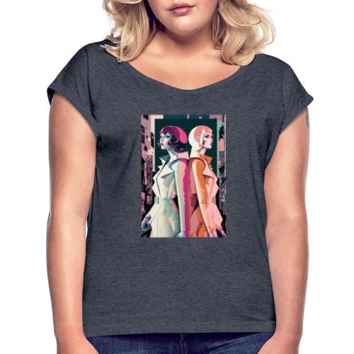 Trench Coats - Vibrant Colorful Fashion Portrait - Women's Roll Cuff T-Shirt