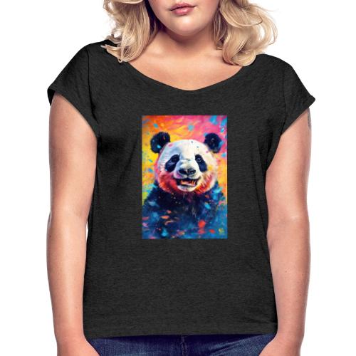 Paint Splatter Panda Bear - Women's Roll Cuff T-Shirt