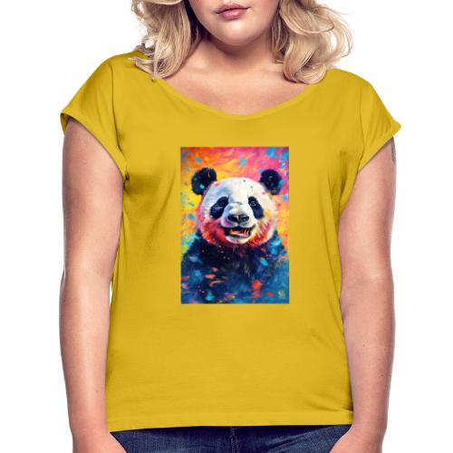 Paint Splatter Panda Bear - Women's Roll Cuff T-Shirt
