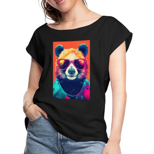Panda in Pink Sunglasses - Women's Roll Cuff T-Shirt