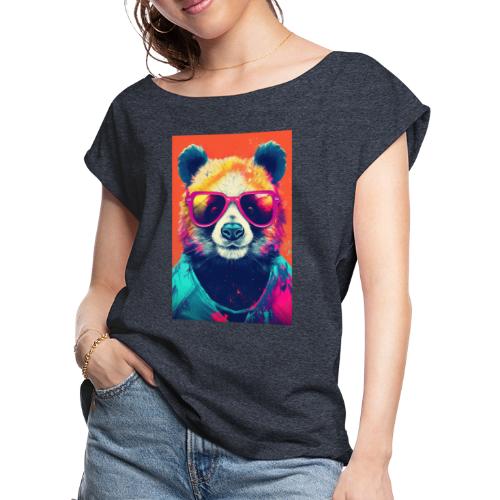 Panda in Pink Sunglasses - Women's Roll Cuff T-Shirt