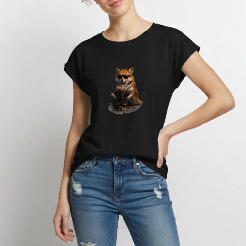 Cool Red Fox Wearing Sunglasses Drinking Coffee - Women's Premium Roll Up Sleeve T-Shirt