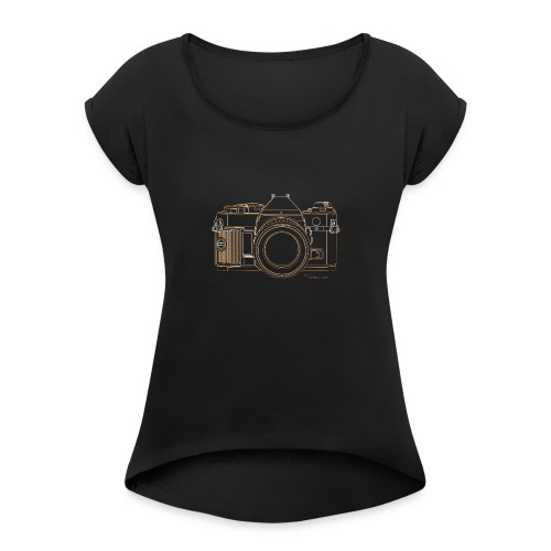 Camera Sketches - Canon AE1 Program - Women's Roll Cuff T-Shirt