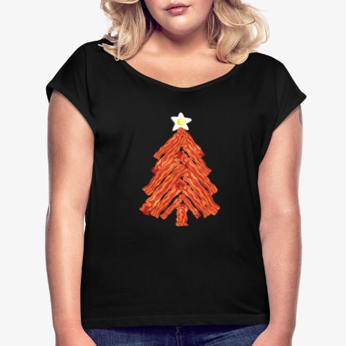 Funny Bacon and Egg Christmas Tree - Women's Roll Cuff T-Shirt