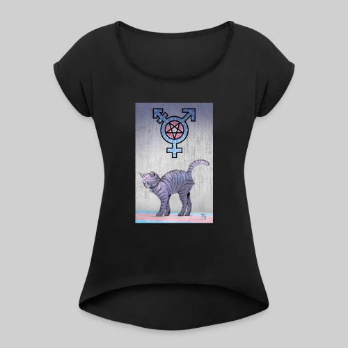 Trans Satanic Cat - Women's Roll Cuff T-Shirt