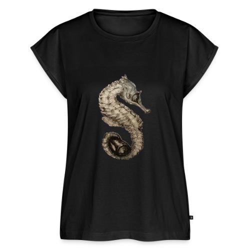seahorse with sea shell - Women's Premium Roll Up Sleeve T-Shirt
