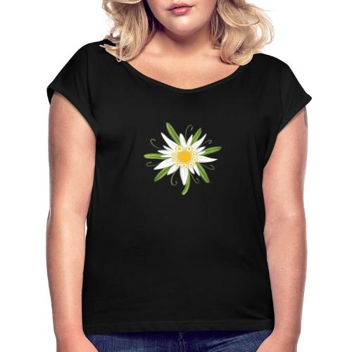 Edelweiss, big flower for the Oktoberfest. - Women's Roll Cuff T-Shirt