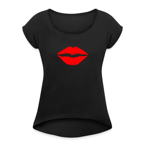Red Lips Kisses - Women's Roll Cuff T-Shirt