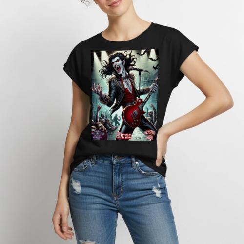 Monster Mosh 2024 Tour Drac on Guitar (D-002R) - Women's Premium Roll Up Sleeve T-Shirt