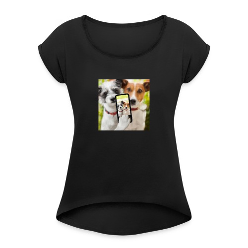 Dogs & Phone - Women's Roll Cuff T-Shirt