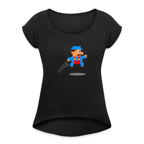 Blue Guy Jumping - Women's Roll Cuff T-Shirt