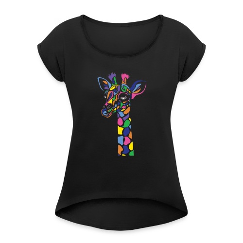 Art Deco giraffe - Women's Roll Cuff T-Shirt