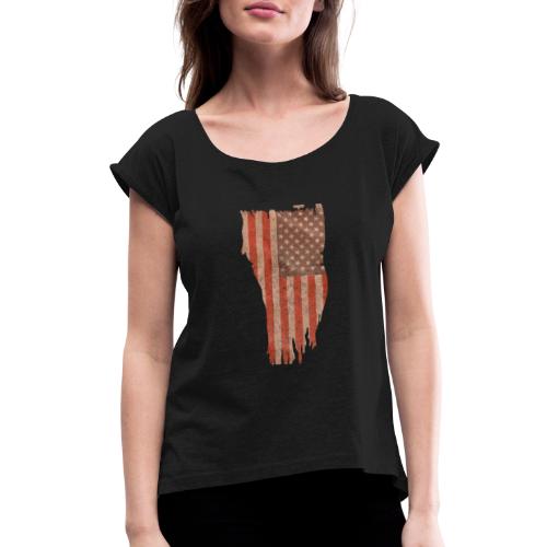 Distressed Flag Vertical - Women's Roll Cuff T-Shirt