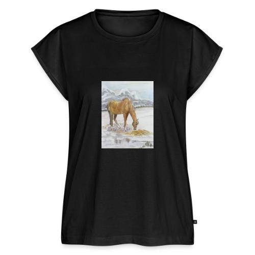 Horse grazing - Women's Premium Roll Up Sleeve T-Shirt