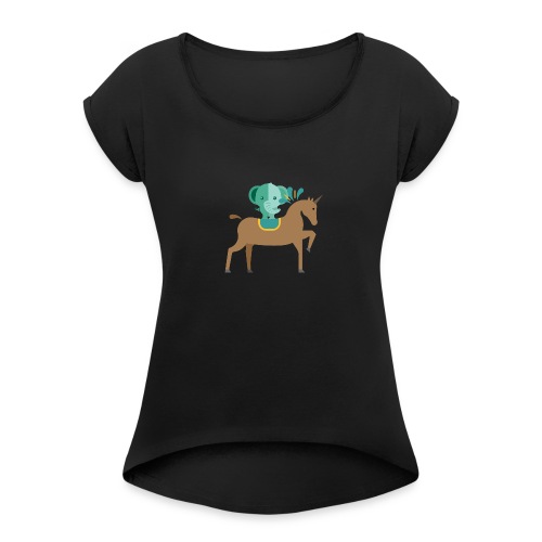 Unicorn and elephant - Women's Roll Cuff T-Shirt