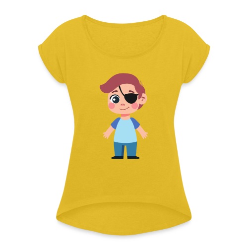 Boy with eye patch - Women's Roll Cuff T-Shirt