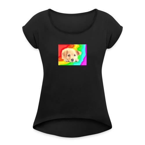 Puppy face - Women's Roll Cuff T-Shirt