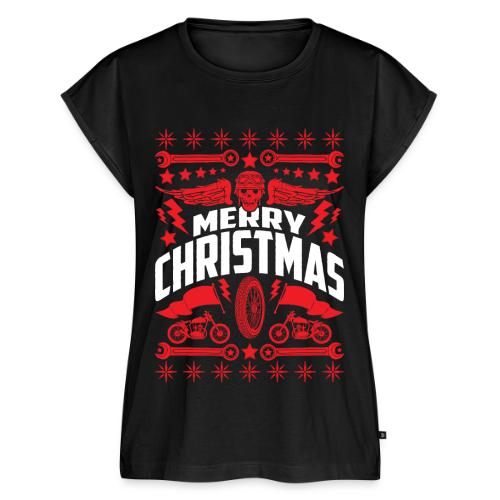 Biker Ugly Christmas Sweater - Women's Premium Roll Up Sleeve T-Shirt