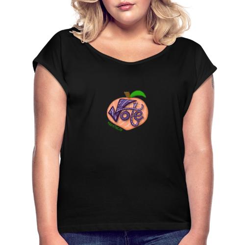 Transparent Background - Vote Peach with WTL - Women's Roll Cuff T-Shirt