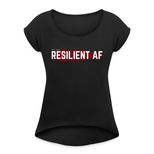 RESILIENT WHITE with red - Women's Roll Cuff T-Shirt