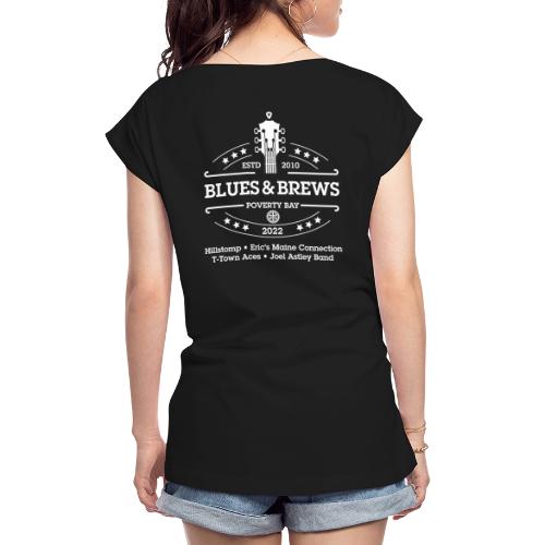 2022 Blues & Brews WHITE Guitar 2 logos - Women's Roll Cuff T-Shirt