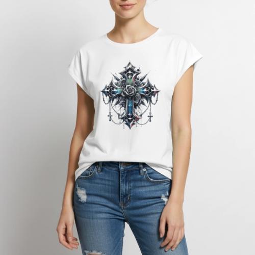 Gothic Crosses - 4 point with Roses - Women's Premium Roll Up Sleeve T-Shirt