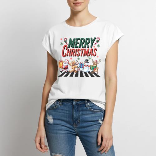 Christmas Collection Merry Christmas Crossing #1 - Women's Premium Roll Up Sleeve T-Shirt