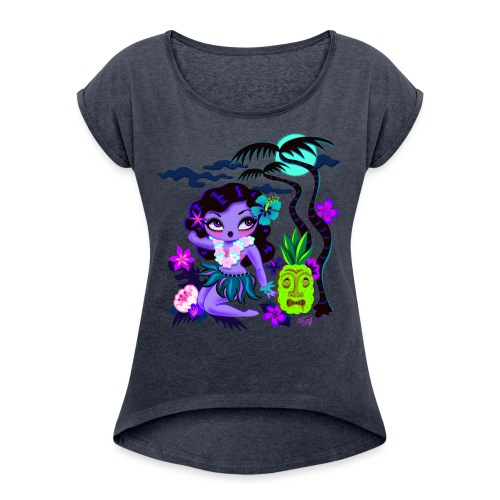Haunted Halloween Hula Cutie - Women's Roll Cuff T-Shirt