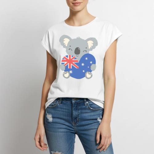 Australia Day Collection - Koala with Heart Flag - Women's Premium Roll Up Sleeve T-Shirt