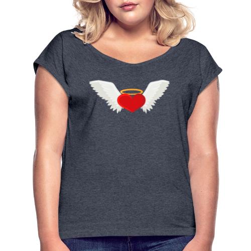 Winged heart - Angel wings - Guardian Angel - Women's Roll Cuff T-Shirt