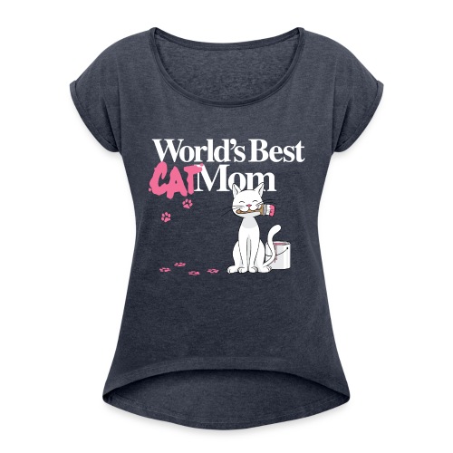mothers day cat vneck - Women's Roll Cuff T-Shirt