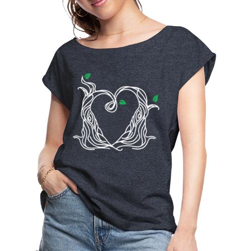 Tree Love Best Friends Heart White - Women's Roll Cuff T-Shirt