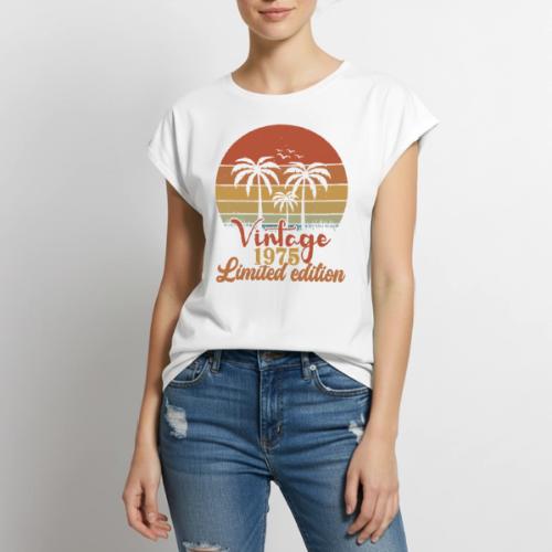 The Years Collection - 1975 Vintage Palm Trees - Women's Premium Roll Up Sleeve T-Shirt