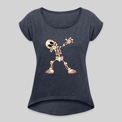 Dabbing Cartoon Skeleton - Women's Roll Cuff T-Shirt