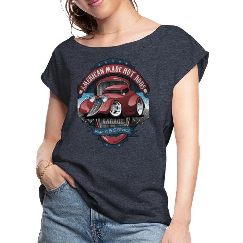 American Hot Rods Garage Vintage Car Sign Cartoon - Women's Roll Cuff T-Shirt